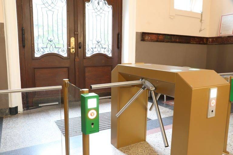 13 Drehsperre und Geländer im Sonderfarbton Perlgold beschichtet